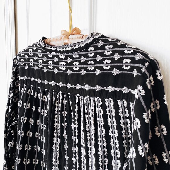 Lou & Grey Botanica Long Sleeved Boho Mini Shift Dress | Black / White | XS - Picture 6 of 10